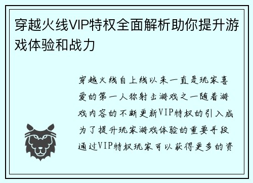 穿越火线VIP特权全面解析助你提升游戏体验和战力